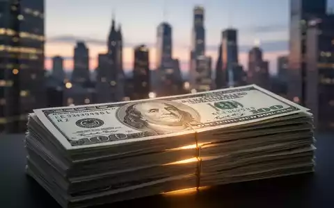Nahaufnahme eines Stapels frischer 100-Dollar-Scheine mit einem unscharfen Finanzviertel im Hintergrund, symbolisiert neue Investitionen. - Foto: über boerse-global.de