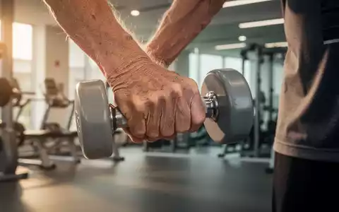 Eine Nahaufnahme der Hand einer älteren Person, die eine leichte Hantel in einem modernen Fitnessstudio hält. - Foto: über boerse-global.de