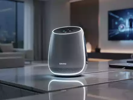 Ein eleganter, minimalistischer KI-Begleiterlautsprecher mit sanftem Leuchten auf einer modernen Oberfläche in einem Smart Home. - Foto: über boerse-global.de