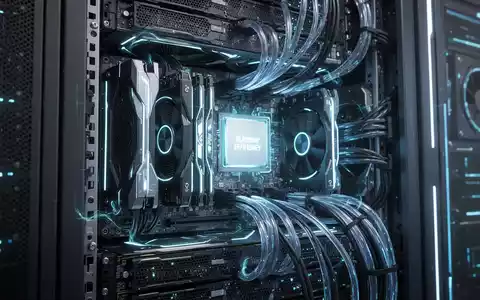 Nahaufnahme eines futuristischen NVIDIA Blackwell NVL72 KI-Rechenzentrum-Racks, leuchtend mit integrierten GPUs und CPUs, Symbol für Effizienz. - Foto: über boerse-global.de