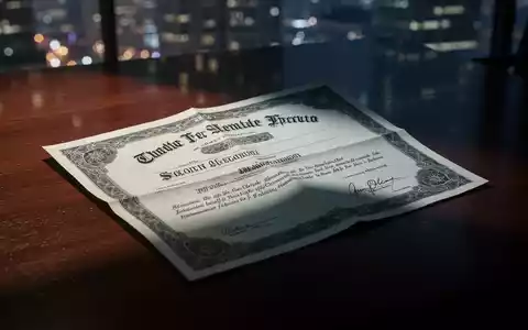 Ein zerknittertes Wertpapier auf einem dunklen Holztisch, teilweise im Schatten, mit verschwommenen Stadtlichtern im Hintergrund. - Foto: über boerse-global.de
