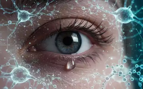 Nahaufnahme eines menschlichen Auges mit einer Träne, die sich bildet, und überlagerten futuristischen neuralen Netzwerken und molekularen Strukturen. - Foto: über boerse-global.de