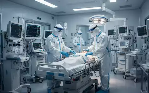 Eine hochmoderne Isolierstation mit einem medizinischen Fachpersonal in Schutzanzug, das einen Patienten versorgt. - Foto: über boerse-global.de