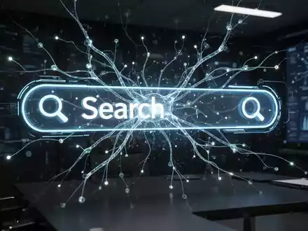 Leuchtende, abstrakte digitale Darstellung von KI, die mit einer Suchleiste interagiert und sich entwickelnde Suchtrends symbolisiert. - Foto: über boerse-global.de