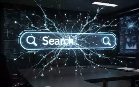 Leuchtende, abstrakte digitale Darstellung von KI, die mit einer Suchleiste interagiert und sich entwickelnde Suchtrends symbolisiert. - Foto: über boerse-global.de