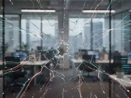 Ein Netzwerk aus leuchtenden digitalen Linien, teilweise unterbrochen, über einem verschwommenen modernen Büro. Symbolisiert operative Resilienz. - Foto: über boerse-global.de