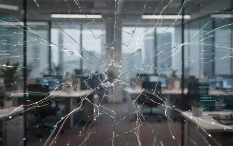 Ein Netzwerk aus leuchtenden digitalen Linien, teilweise unterbrochen, über einem verschwommenen modernen Büro. Symbolisiert operative Resilienz. - Foto: über boerse-global.de