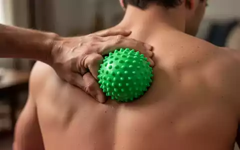 Eine Hand drückt einen grünen Massageball gegen den oberen Rücken einer Person, um Verspannungen zu lösen. - Foto: über boerse-global.de