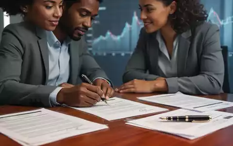 Ein Paar sitzt an einem Tisch, eine Person unterschreibt ein Dokument, während die andere zusieht. Auf dem Tisch liegen weitere Papiere und Stifte. - Foto: über boerse-global.de