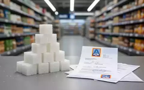Zuckerwürfelpyramide neben einem offiziellen Dokument, mit einem unscharfen Supermarkthintergrund. - Foto: über boerse-global.de