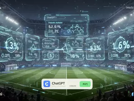 Futuristisches Fußballstadion mit holografischen Spielstatistiken und ChatGPT-Oberfläche, symbolisiert KI-gesteuerte Vorhersagen. - Foto: über boerse-global.de