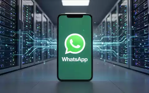 Ein Smartphone mit dem WhatsApp-Logo vor leuchtenden Server-Racks, die Datenspeicherung und Cloud-Backups symbolisieren. - Foto: ĂŒber boerse-global.de