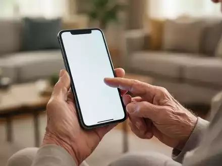 Nahaufnahme der Hände einer älteren Person, die ein Smartphone mit unbeschädigtem Display hält. - Foto: über boerse-global.de