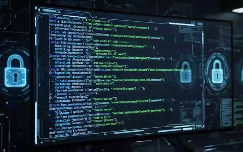 Nahaufnahme eines leuchtend blauen und grünen Terminalbildschirms mit Codezeilen, die Softwareentwicklung und Sicherheit symbolisieren. - Foto: über boerse-global.de