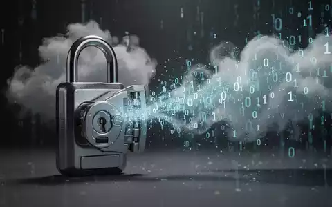 Ein digitales Vorhängeschloss, leicht geöffnet, mit Binärcode, der ausströmt und sich in einer Datenwolke auflöst. - Foto: über boerse-global.de