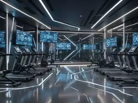 Ein modernes Fitnessstudio-Interieur mit glänzenden Geräten und digitalen Bildschirmen, das Expansion und Konsolidierung symbolisiert. - Foto: über boerse-global.de