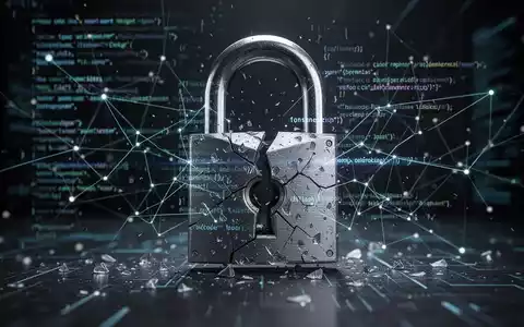 Kaputtes digitales Vorhängeschloss mit abstrakten Codezeilen und Netzwerkverbindungen, symbolisiert eine Zero-Day-Sicherheitslücke. - Foto: über boerse-global.de