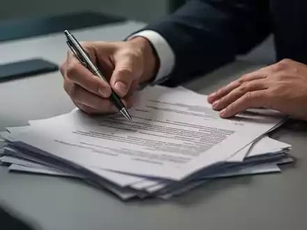 Nahaufnahme von Händen, die einen Stift über Dokumenten halten, symbolisiert Vertragsverhandlungen und gesetzliche Änderungen. - Foto: über boerse-global.de