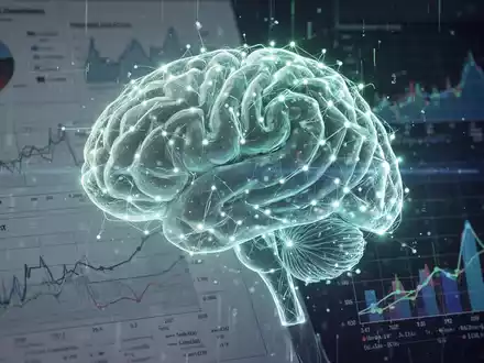 Eine stilisierte, leuchtende KI-Gehirnstruktur überlagert medizinische Diagramme und Finanzgrafiken, die den Einsatz von KI im Gesundheitswesen symbolisieren. - Foto: über boerse-global.de