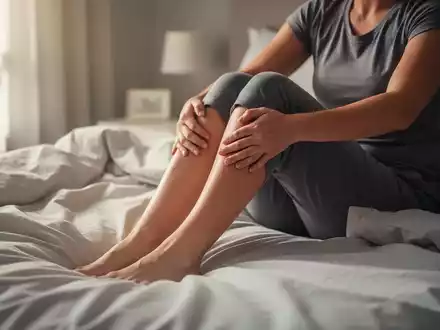 Eine Person führt sanfte Knieübungen im Bett aus, um Schmerzen zu lindern und die Beweglichkeit zu fördern. - Foto: über boerse-global.de