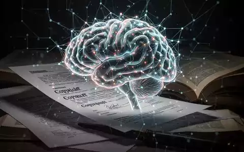 Ein stilisiertes neuronales Netzwerk-Gehirn leuchtet über offenen Büchern und Rechtsdokumenten, symbolisiert die Google Gemini-Urheberrechtsklage. - Foto: über boerse-global.de