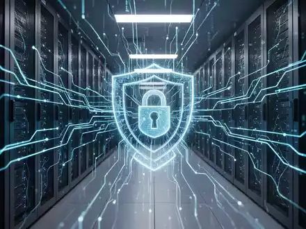 Ein modernes Rechenzentrum mit leuchtend blauen Datenleitungen, das robuste Finanzsicherheit und digitalen Schutz symbolisiert. - Foto: über boerse-global.de