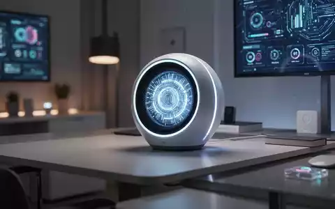 Schlanker, futuristischer Smart Speaker mit leuchtendem Kern vor unscharfem Hintergrund eines modernen Wohnraums. - Foto: über boerse-global.de
