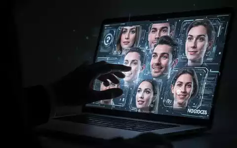 Eine Hand manipuliert ein digitales Interface, aus dem Deepfake-Gesichter und Stimmen aufsteigen, die Betrug und Täuschung darstellen. - Foto: über boerse-global.de