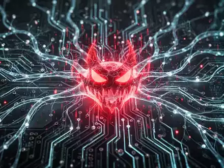 Leuchtendes neuronales Netzwerk mit rotem digitalem Bedrohungssymbol, das KI-gestützte Cyberangriffe und -abwehr symbolisiert. - Foto: über boerse-global.de