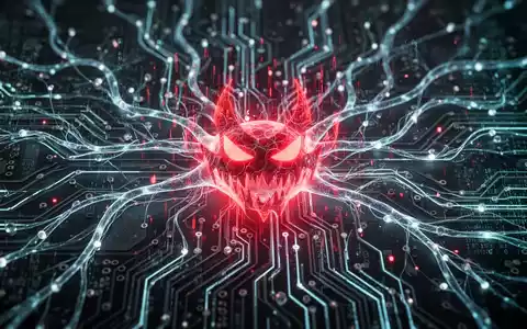 Leuchtendes neuronales Netzwerk mit rotem digitalem Bedrohungssymbol, das KI-gestützte Cyberangriffe und -abwehr symbolisiert. - Foto: über boerse-global.de