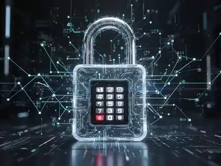 Leuchtendes digitales Vorhängeschloss als Symbol für Cybersicherheit, mit einem Netzwerk von Datenlinien im Hintergrund. - Foto: über boerse-global.de