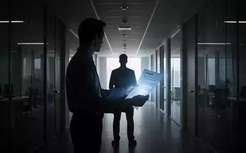 Eine Silhouette einer Person steht in einem dunklen Büroflur und hält ein leuchtendes Dokument, das einen Hinweisgeberschutzbericht symbolisiert. - Foto: über boerse-global.de
