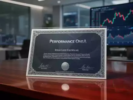 Eine einzelne, moderne Performance OneA-Aktienurkunde auf einem polierten Schreibtisch, mit einem unscharfen Büro im Hintergrund. - Foto: über boerse-global.de