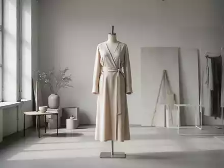 Ein minimalistisches Mode-Atelier mit klaren Linien, gedĂ€mpften Farben und einer eleganten Schneiderpuppe, die ein KleidungsstĂŒck trĂ€gt. - Foto: ĂŒber boerse-global.de