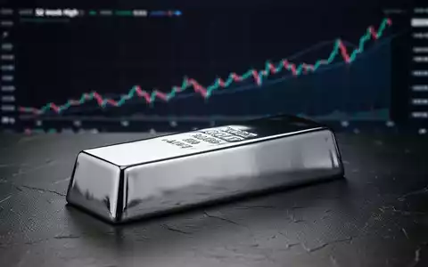 Ein glänzender Silberbarren auf einer dunklen Oberfläche, im Hintergrund eine unscharfe digitale Kurve, die einen Aufwärtstrend zeigt. - Foto: über boerse-global.de
