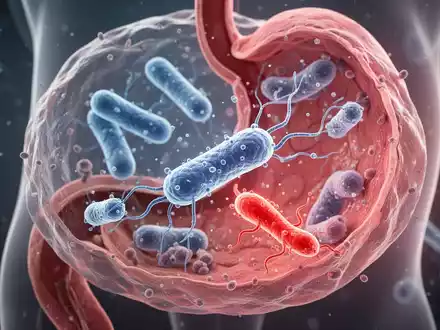 Mikroskopische Ansicht von probiotischen Bakterien, die schädliche H. pylori-Bakterien in einem Magenorganoid bekämpfen. - Foto: über boerse-global.de