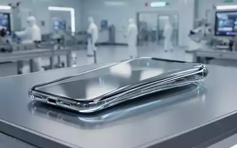 Schlankes, futuristisches Smartphone mit durchgehendem Glas, vierfach gebogenem Design und ohne sichtbare Display-Aussparungen, ruhend auf einer reflektierenden Oberfläche. - Foto: über boerse-global.de