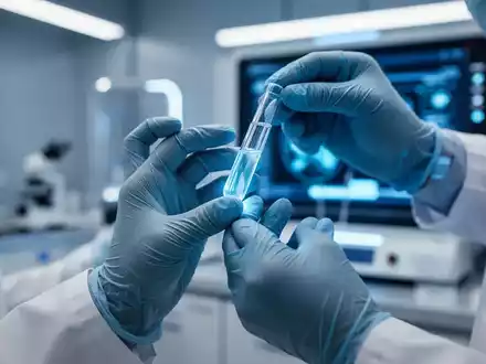 Nahaufnahme der behandschuhten Hände eines Wissenschaftlers, der in einem Labor eine Flüssigkeit in einem Reagenzglas untersucht, mit verschwommener High-Tech-Ausrüstung im Hintergrund. - Foto: über boerse-global.de