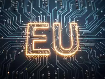 Stilisierte Leiterplatte mit EU-Buchstaben, symbolisiert rechtliche Herausforderungen und geistiges Eigentum in der EU. - Foto: über boerse-global.de