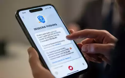 Nahaufnahme eines Smartphones, das eine betrügerische Phishing-Nachricht mit falschen Kreditangeboten und Betrugswarnungen anzeigt. - Foto: über boerse-global.de