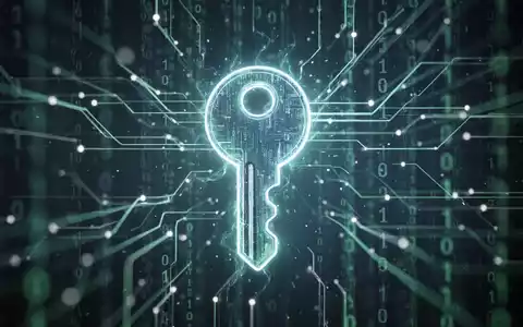 Leuchtendes digitales Passkey-Symbol über abstrakten Netzlinien und Binärcode, für sichere Authentifizierung. - Foto: über boerse-global.de