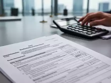 Nahaufnahme eines juristischen Dokuments mit deutschem Text, möglicherweise ein Steuerformular, vor einem unscharfen Bürohintergrund. - Foto: über boerse-global.de
