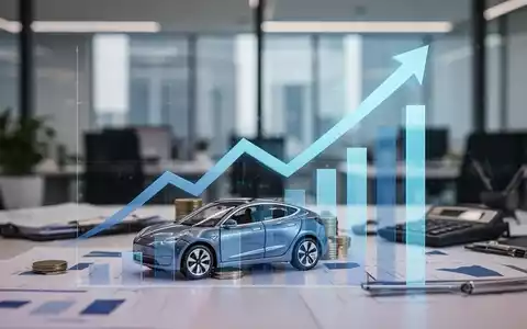 Eine stilisierte Grafik zeigt finanzielle Wachstumspfeile und Balkendiagramme, umgeben von einem Miniatur-Elektroauto und Bürogeräten. - Foto: über boerse-global.de