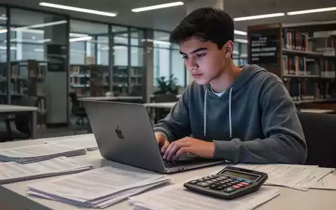 Ein junger Werkstudent arbeitet konzentriert an einem Laptop, umgeben von Gesetzbüchern und einem Taschenrechner. - Foto: über boerse-global.de
