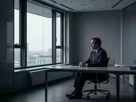 Ein einsamer Manager in einem modernen Büro blickt nachdenklich aus dem Fenster, symbolisch für Isolation und verdeckte Entmachtung. - Foto: über boerse-global.de