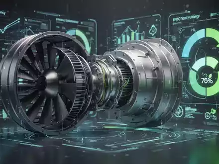 Ein modernes Lüftungssystem mit sichtbaren internen Komponenten, umgeben von digitalen Energieeffizienzdaten und abstrakten Umweltsymbolen. - Foto: über boerse-global.de