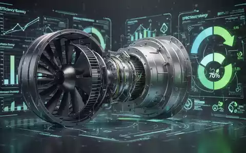 Ein modernes Lüftungssystem mit sichtbaren internen Komponenten, umgeben von digitalen Energieeffizienzdaten und abstrakten Umweltsymbolen. - Foto: über boerse-global.de