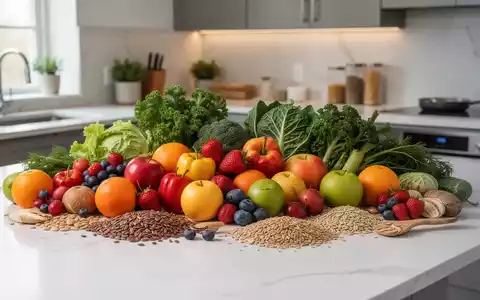 Eine vielfältige Auswahl an frischem Obst, Gemüse und Vollkornprodukten auf einer modernen Küchenarbeitsplatte. - Foto: über boerse-global.de