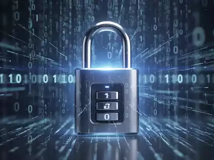 Leuchtendes digitales Vorhängeschloss vor Binärcode und Datenströmen, symbolisiert digitale Sicherheit und Datenverlust. - Foto: über boerse-global.de