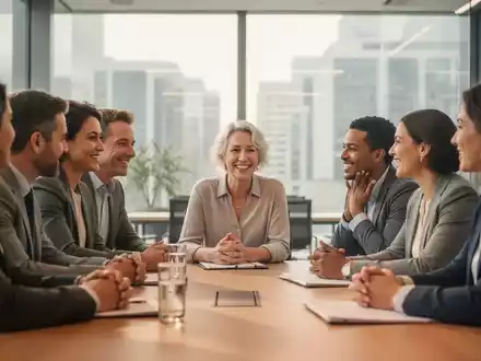 Eine Gruppe von Menschen sitzt in einem hellen Raum und spricht miteinander, was Unterstützung und Gemeinschaft symbolisiert. - Foto: über boerse-global.de